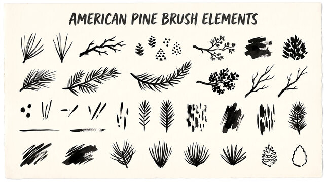 American Pine Brush Elements for Artistic Design and Nature-Inspired Projects