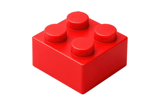 Red interlocking building block with rounded studs for graphic design projects