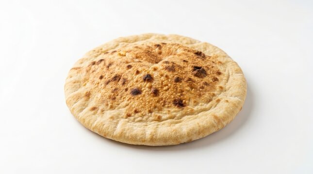 Fresh round flatbread isolated on white background with baked bread bakery item homemade bread wheat bread yeast bread breakfast food photography baked goods flatbread nutrition