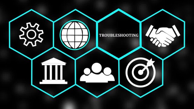IT Troubleshooting and Technical Support Concept with Hexagon Corporate Animation