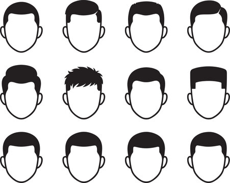 Male Hairstyles and Haircuts Faceless Head Silhouettes Icons Set Vector Design