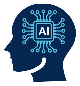 AI human head silhouette with digital circuit chip processor, artificial intelligence mind vector illustration