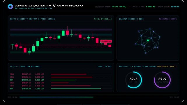 Digital financial dashboard with candlestick charts and data metrics simpel design