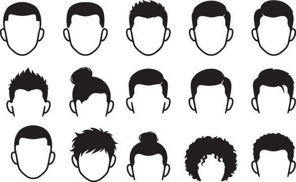 Male Hairstyles and Haircuts Faceless Head Silhouettes Icons Set Vector Design