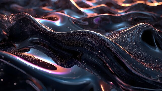 Premium abstract dark blue velvet texture with shining golden curves and particles