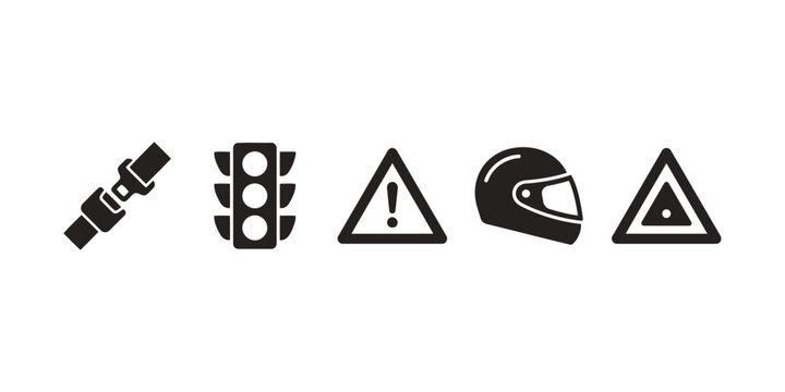 Flat icons set of safety and warning symbols for transportation