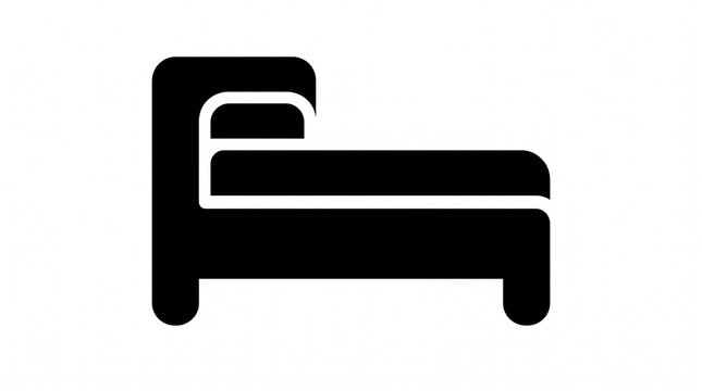 Comfortable single bed vector icon isolated on white background, featuring minimal bedroom furniture outline graphic illustration for hotel and web UI elements