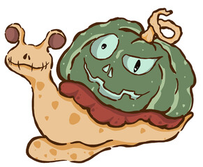 Cute cartoon ghost for halloween pumpkin snail monster.cute monsters.Fantasy animal. © joy8046