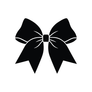 Black hair bow vector icon, elegant ribbon knot silhouette, feminine cheerleading bow graphic, decorative gift ribbon element for branding