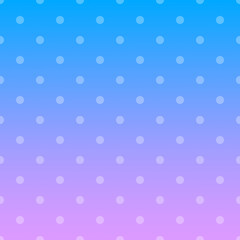 Seamless polka dot pattern on vibrant blue to purple gradient background. Classic repeating white dot motif on pastel ombre background © MAVISARIN