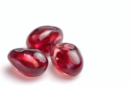 Glossy Ruby Red Pomegranate Seeds, Macro Jewel-Like Fruit Concept