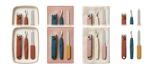 Set of various manicure and pedicure nail clipper tool kits on white background with pedicure tools nail clippers white background