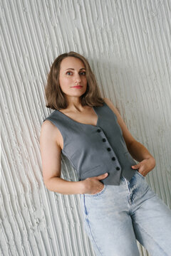 Confident Beautiful Woman Posing in Fashionable Outfit