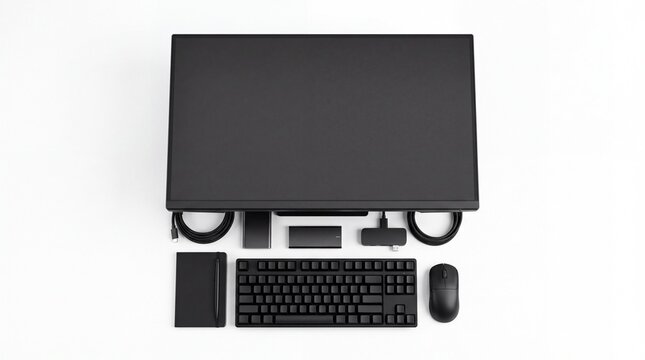 Black computer monitor with keyboard and mouse on desk