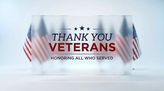 Thank you veterans honoring all who served typography on frosted glass panel