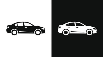 Fototapeta premium Minimalist sedan car side view silhouette icon with automobile transport transportation silhouette contrast