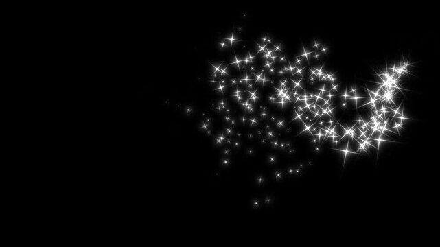 4 K magic glitter sparkle trail, line animation with glowing white glitter and magical sparkle dust, featuring fairy doodle stars and shimmering, on a black screen, sparkling starry line effects