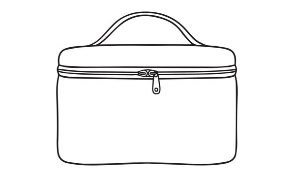 Black outline illustration of a cosmetic makeup bag with a top zipper and handle