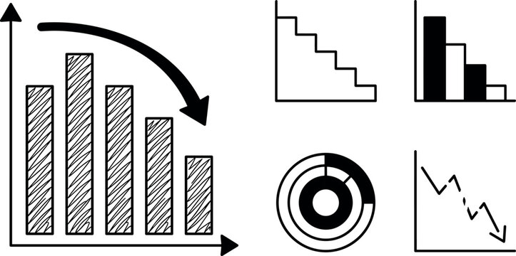Financial loss analytics bar chart and graph set featuring 5 icons