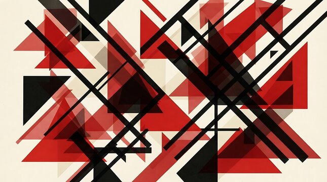 Constructivist pattern with overlapping geometric shapes and bold colors in abstract art style with copy space