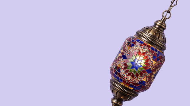 Handcrafted mosaic glass lantern with colorful patterns