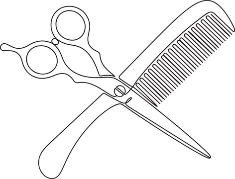 Hairdressing Scissors and Comb Line Art
