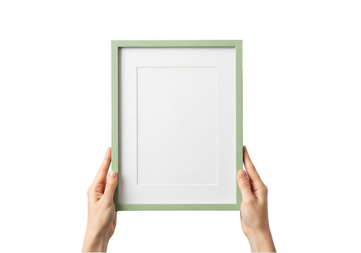 Hands holding empty framed picture isolated transparent background isolated on transparent background