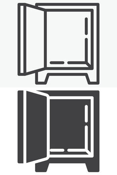 Open safe box icon in line, outline and solid styles. Editable stroke vector sign, symbol set. Vault icon with opened door for secure storage and banking icon.
