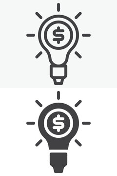 Business idea lamp icon with dollar bulb in line, outline and solid styles. Editable stroke vector sign, symbol set. Innovation icon for finance concept and startup icon.