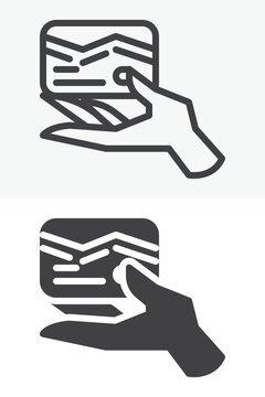 Hand holding credit card icon in line, outline and solid styles. Editable stroke vector sign, symbol set. Banking icon for card payment, purchase and finance icon use.