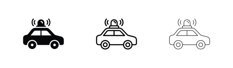 Police Car Icon Set Emergency Vehicle Vector Illustration in Solid Outline and Thin Line Styles for Safety Design © Haseeb
