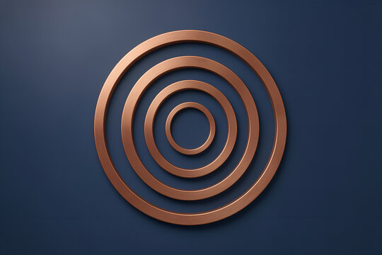 Five concentric brushed copper rings on a matte navy background