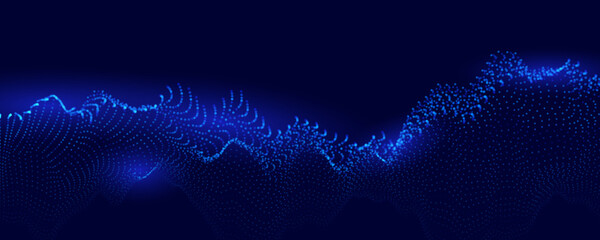 Fototapeta na wymiar Digital Transformation Abstract AI Data Wave Particles Background. Global Future Innovation Technology Visualization for Business Presentation. Blue Cyber Digital Flow Pattern. Vector Illustration