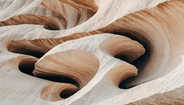 Abstract sandstone rock formations with swirling patterns, organic desert canyon stone texture, flowing beige and tan sedimentary layers