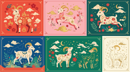Fototapeta premium Goat illustration collection Lunar New Year