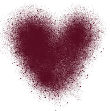 Dark wine red spray paint heart shape isolated on a transparent background