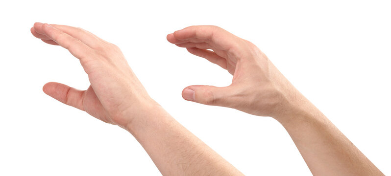 Set of male hands in grabbing gesture, isolated on transparent cutout background