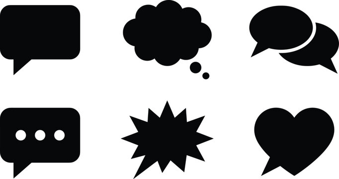 Set of speech bubble vector icons representing communication, chat, dialogue, and messaging concepts