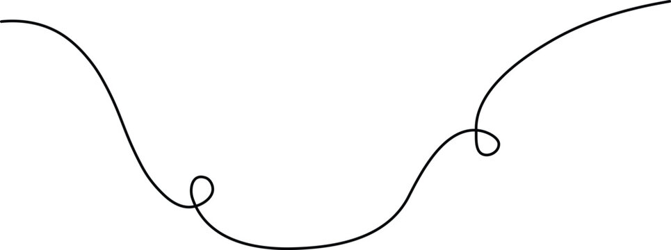 Continuous curved line art depicting a simple smooth swoosh path line with loops and editable stroke isolated on white background.