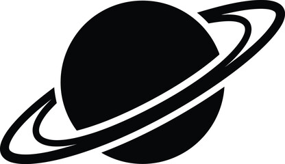 Saturn planet vector icon, black celestial body with rings silhouette, minimalist outer space astronomical symbol for science and education © Huraira