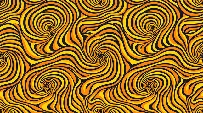 Abstract background featuring golden yellow and black swirling vortex patterns in a continuous design.