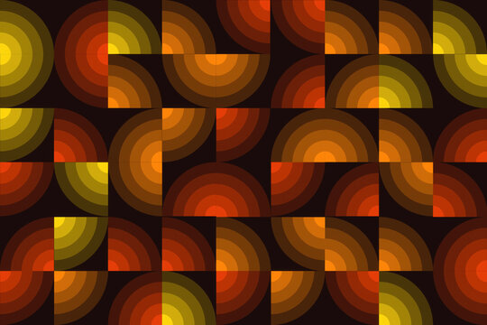 Retro geometric pattern with concentric circles in warm orange and yellow