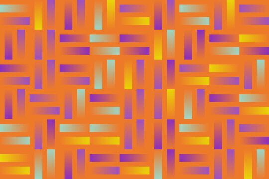 Abstract geometric pattern of colorful gradient rectangles on orange background