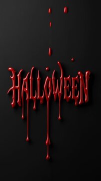 Scary Halloween text with dripping red blood letters on black horror background