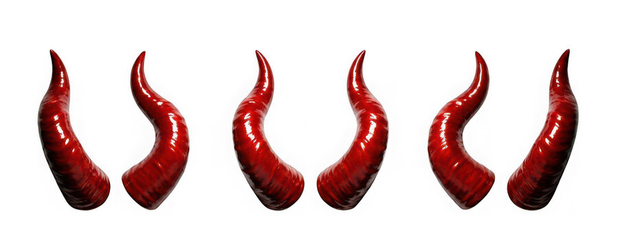 Set of shiny red devil horns isolated on transparent background