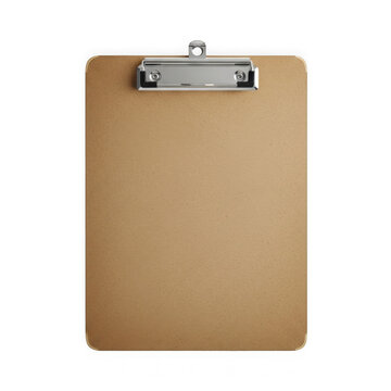 Clipboard with blank brown paper sheet isolated on transparent background.