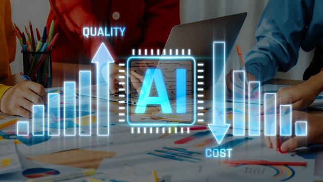 Visual representation of artificial intelligence enhancing quality and reducing costs in business processes with charts and data analysis Sigmoid