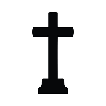 Christian cross grave monument black silhouette vector illustration for cemetery memorial.