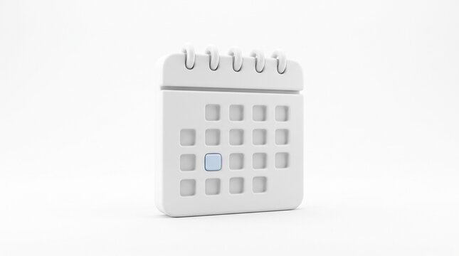A Clean Calendar Page: A 3D render of a simple white desk calendar, with one square highlighted, signifying a chosen date or appointment.