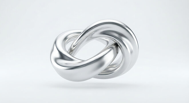 Polished Silver Metal Knot Sculpture Isolated on a White Background